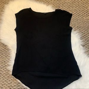 Love Haight Black Silky Short Cap Sleeve Top Shirt Blouse Size Small